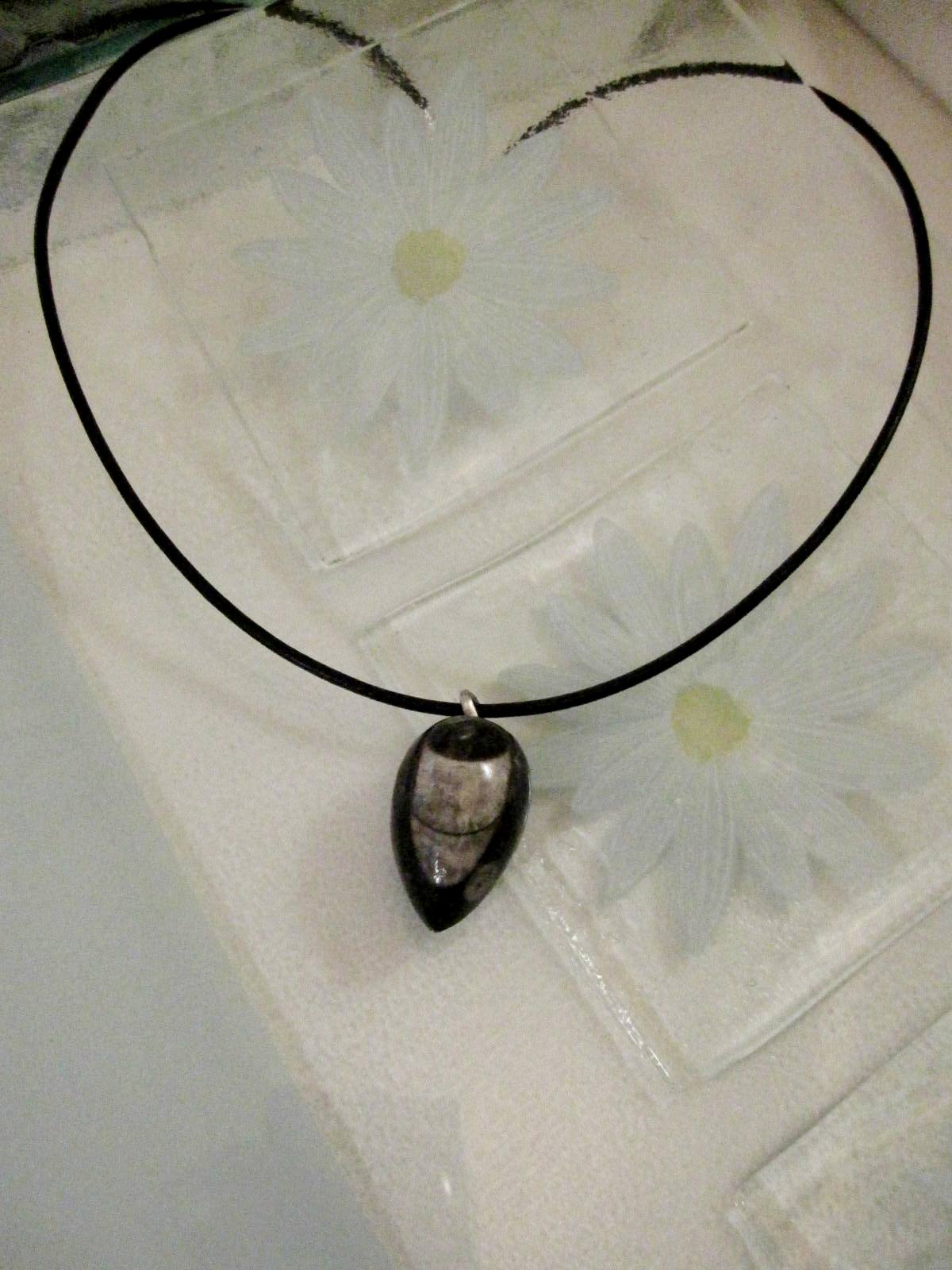 Orthoceras Fossil hänge på läderrem halsband