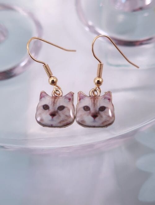 Örhängen med katter – Djur/Emaljerad/Vit/GP