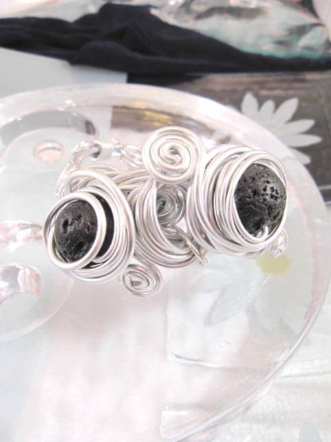 Aluminium o Lava armband - Rund 2/Inlindad/Svart/Justerbart/XL