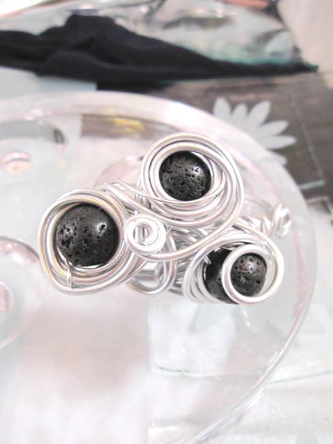Aluminium o Lava armband - Rund/Inlindad 3/Svart/Justerbart/XL