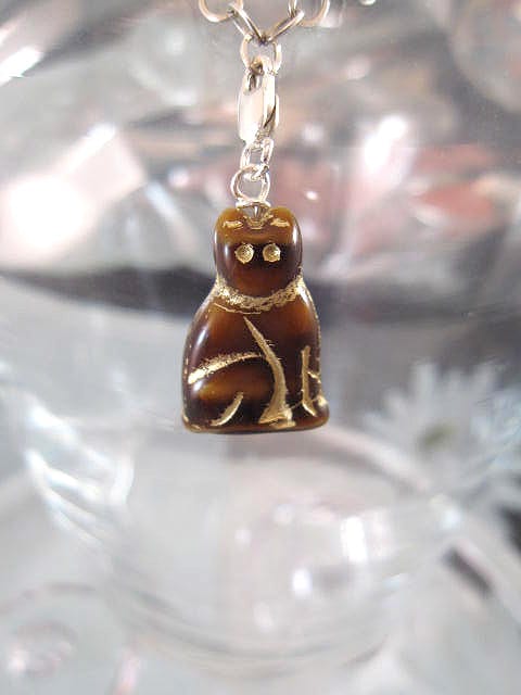 Berlock med karbinlås - Djur/Glaskatt Brun/Guld