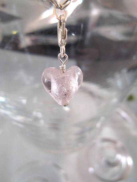 Berlock med karbinlås - Glashjärta/Litet/Rosa