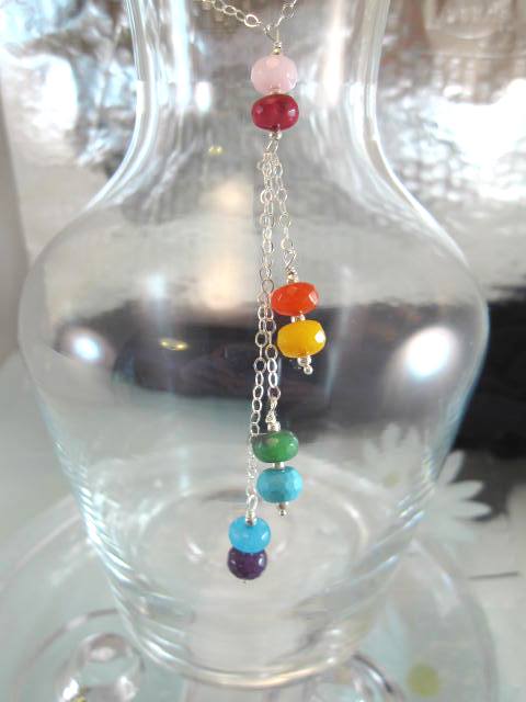 Multisten halsband - Tofs: Morganit,Rubin,Karneol,Topas,Smaragd,Turkos,Topas, Ametist