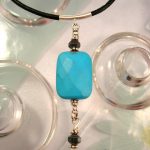 Turkos & Hematit halsband - Fasett/Kant/Läderrem/Blå/Turkoser