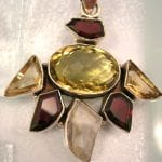 Citrin, Granat & Månsten hänge - Fasett/Blomma/XL