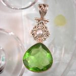 Kvarts & Sötvattenspärla hängsmycke - Fasett/Droppe/Grön