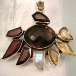 Röktopas, Granat, Citrin & Månsten hänge - Fasett/Blomma/XL