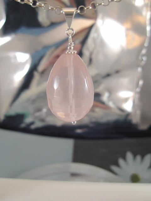 Rosenkvarts hängsmycke - Briolett/Droppe/Rosa