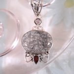 Rutilkvarts, Ametist o Granat hängsmycke - Cab/Oval