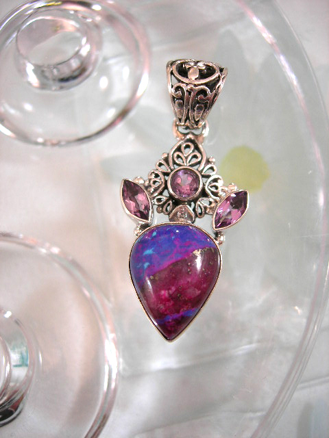 Turkos o Ametister hängsmycke - Cab/Fasett/Droppe/Lila/Turkoser
