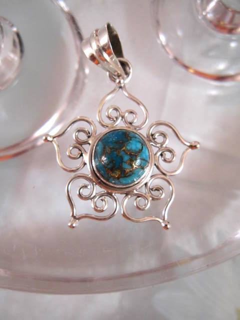 Turkos Hängsmycke - Cab/Blomma/Blå/Turkoser