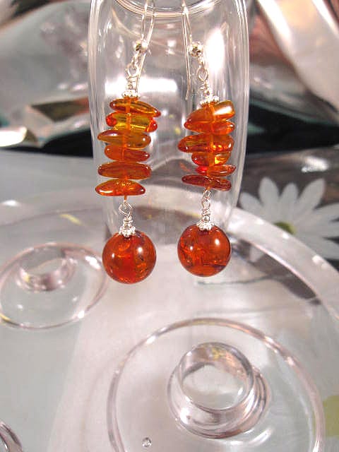 Långa Bärnstensörhängen - Chips/Ranka