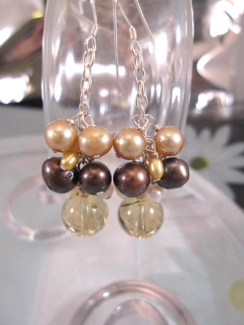 Långa Citrin o Sötvattenspärlor örhängen - Klase/kedja/XL