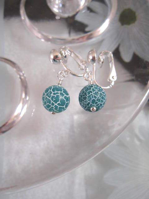 Clips örhängen med Agater - Ådrade/Matt/Grön