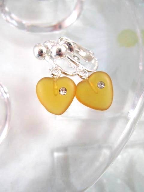 Clips örhängen med glas och Kubisk Zirkonia - Hjärta/ Gul