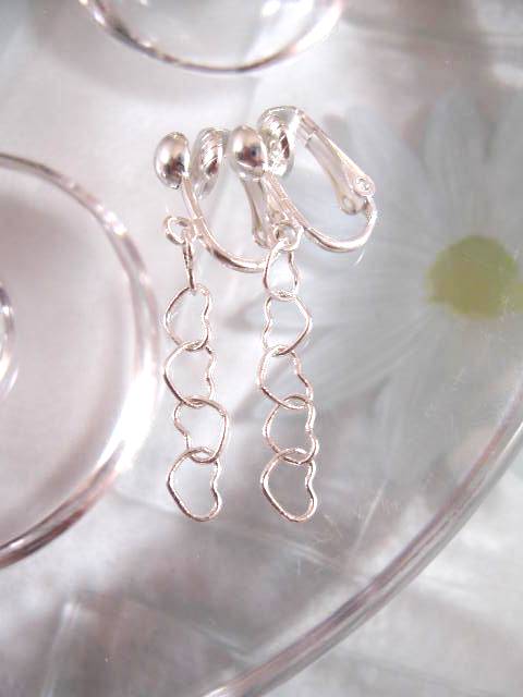 Clips örhängen med Hjärtan Kedja - Silverpläterade