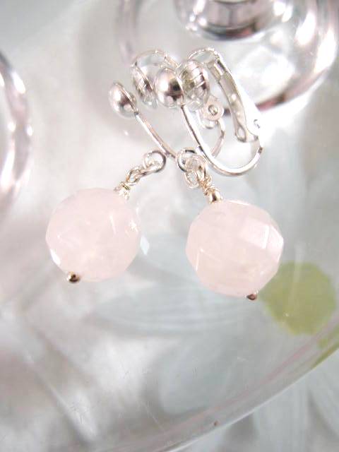 Clips örhängen med Rosenkvartspärlor - Fasett/Rosa/XL