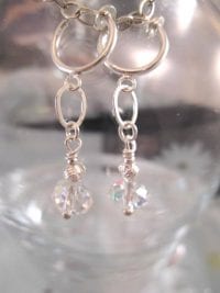 Clips creoler örhängen på kedja med glas o silverknutar - Silverpläterade