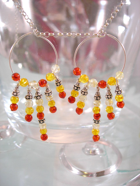 Långa Creolörhängen med Bärnsten harts - Pärlor/Multifärg