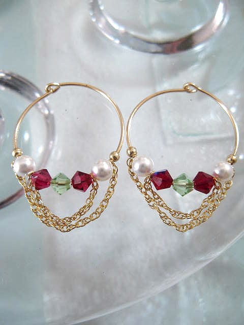 Guld, Swarovskikristaller o pärlor örhängen - 14K GF/Creoler