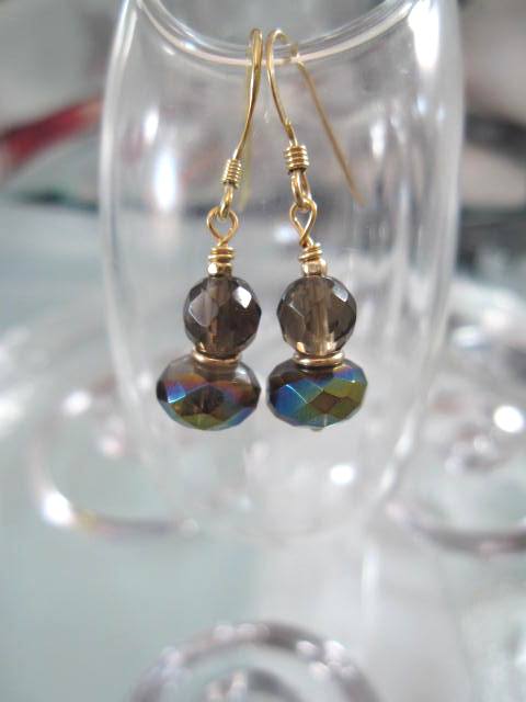 Guld, Mystisk röktopas o Röktopas örhängen - 14K GF