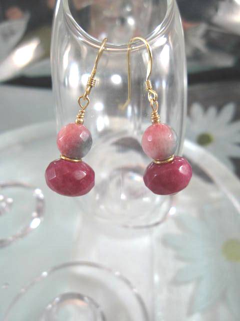 Guld, Rubinkvarts o Candy Jade örhängen - 14K GF/Fasett