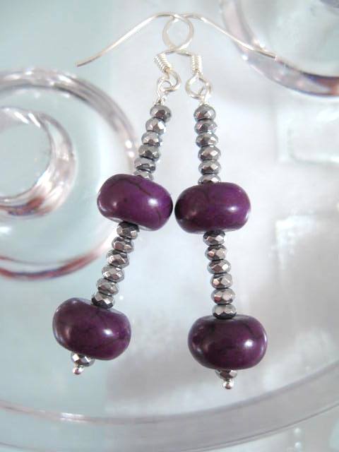 Hematit o Turkoser pärlor örhängen - Fasett/Lila/Grå/långa