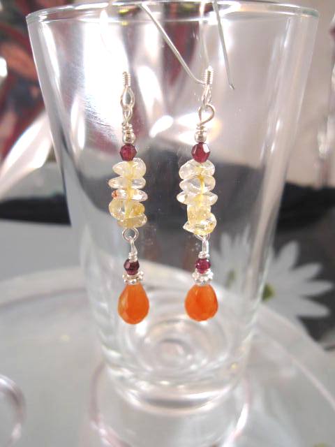 Långa Karneol, Granat o Citrin örhängen - Multisten/Ranka/Chips