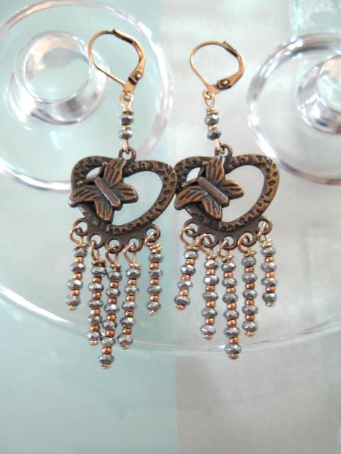 Hematit o Koppar örhängen - Hjärta/Fjäril/Långa