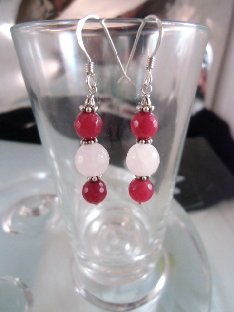 Jade o Rosenkvarts örhängen - Fasett/Röd/Rosa