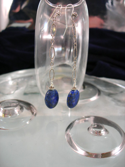 Långa Lapis Lazuli örhängen - Oval/kedja