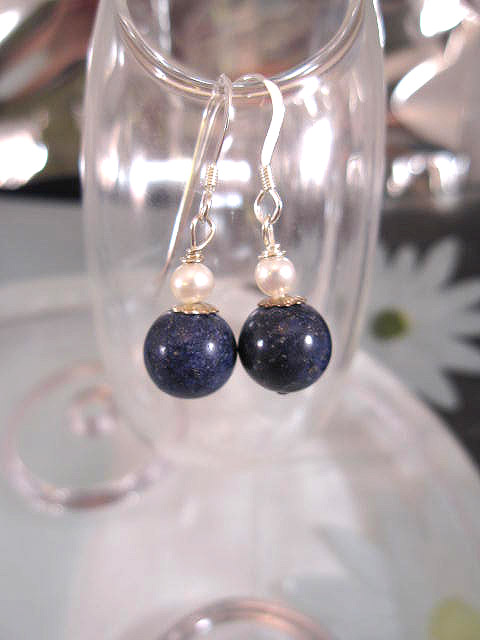 Lapis Lazuli o Sötvattenspärlor örhängen - Blå/Vit