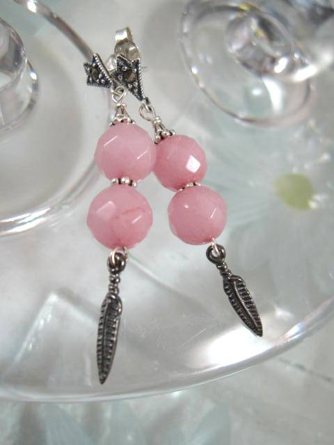 Morganit o Markasit örhängen - Rosa/Fasett/Studs/Fjäder