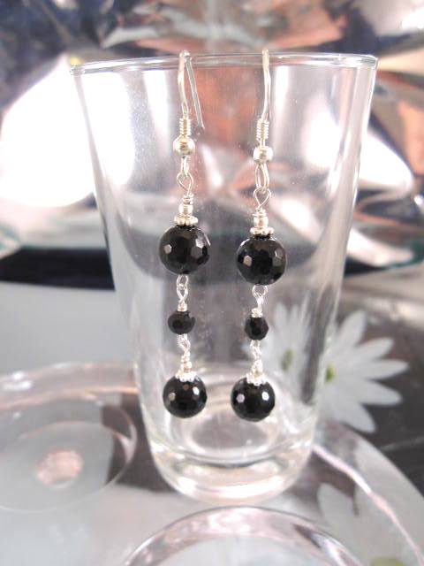 Långa Onyx örhängen - Fasett/Svart