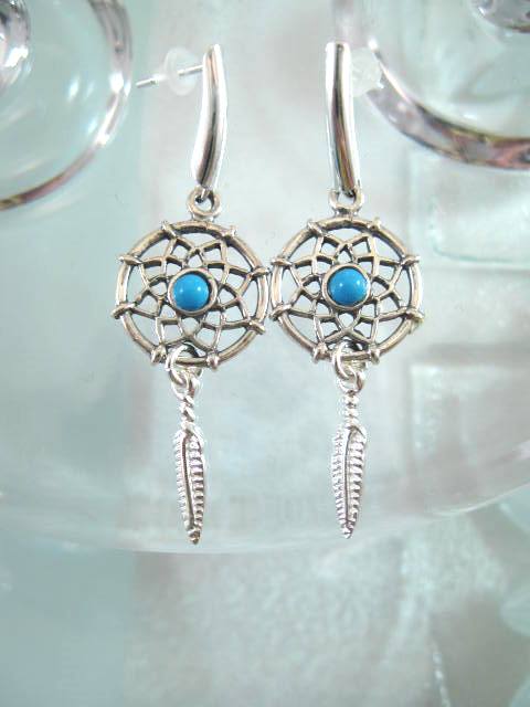 Turkoser örhängen - Drömfångare/Silverfjäder