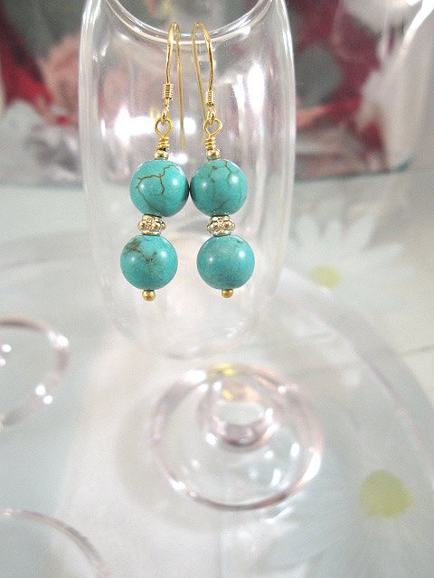 Guld, Vermeil örhängen med Turkospärlor - Turkoser/14k