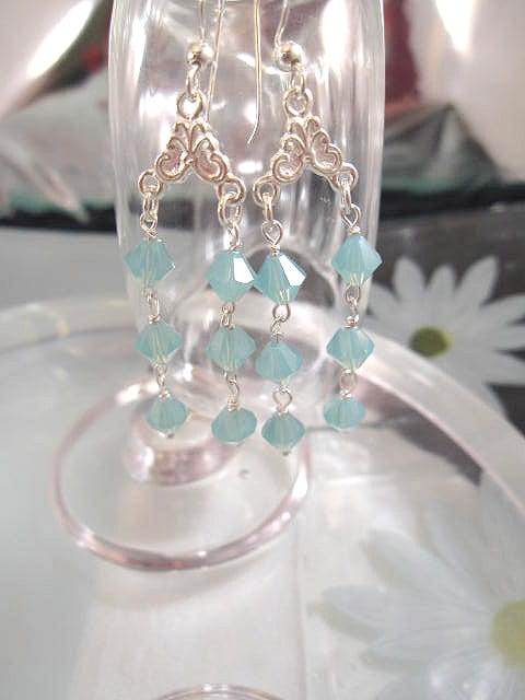 Långa Swarovskikristaller örhängen - Grön/Opal