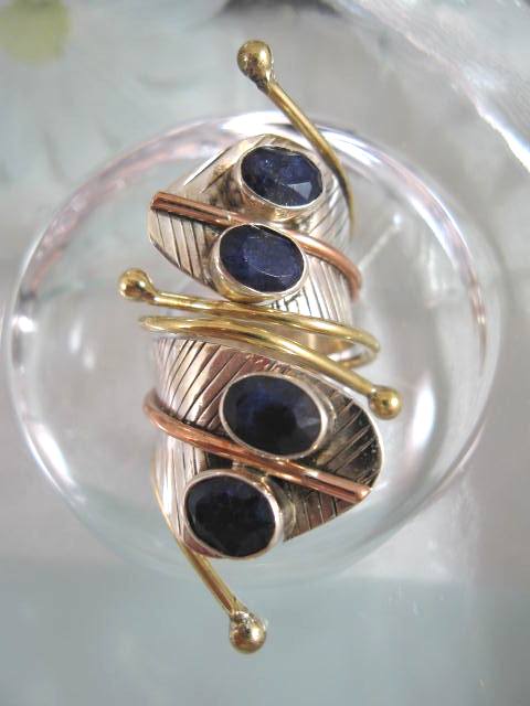 Safir ring - Fasett/Mässing/Koppar/Fjäder