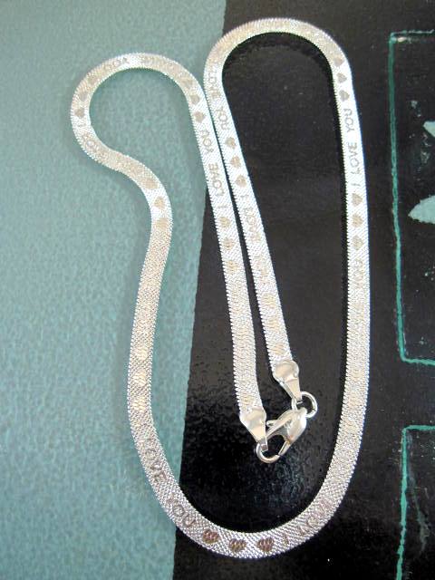 Silverkedja 4 mm - Fiskben, 46 cm lång - Budskap/I Love You